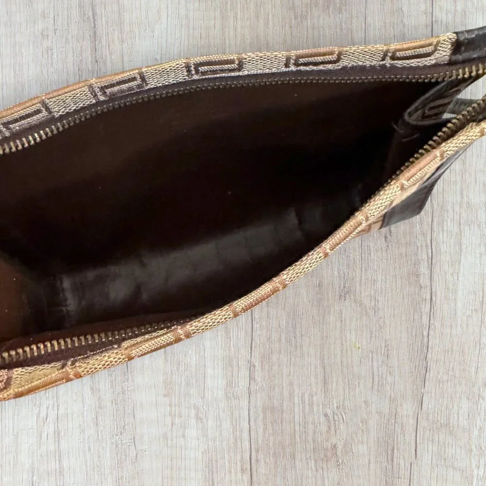 Estee Lauder Vintage Makeup Cosmetic Bag Jaquard Brown Geometric Wristlet Clutch